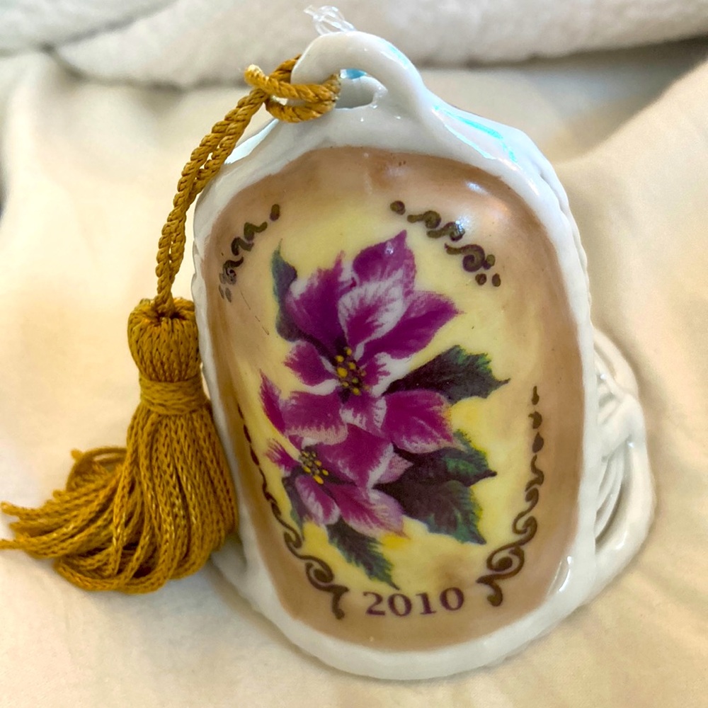 Floral Ceramic Bell with Tassel. Bone China artists proof